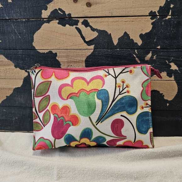 Clinique Cosmetic Makeup Bag 8”x6” Daisy Floral Pattern Travel Beach - Picture 1 of 14